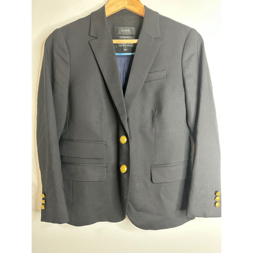 J Crew Blazer Jacket Women 4 Black Dalton Tollegno 1900 Italian‎ Wool Made Italy